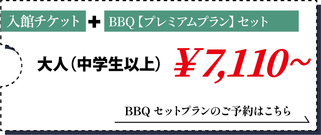 入館チケット+BBQ【プレミアムプラン】セット1人前・大人（中学生以上）7,110円～